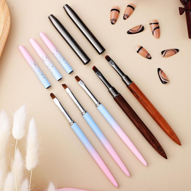 5Pcs Wood Handle Nail Art Brush Set For Precise Manicure Polish Clean Up - Image 2